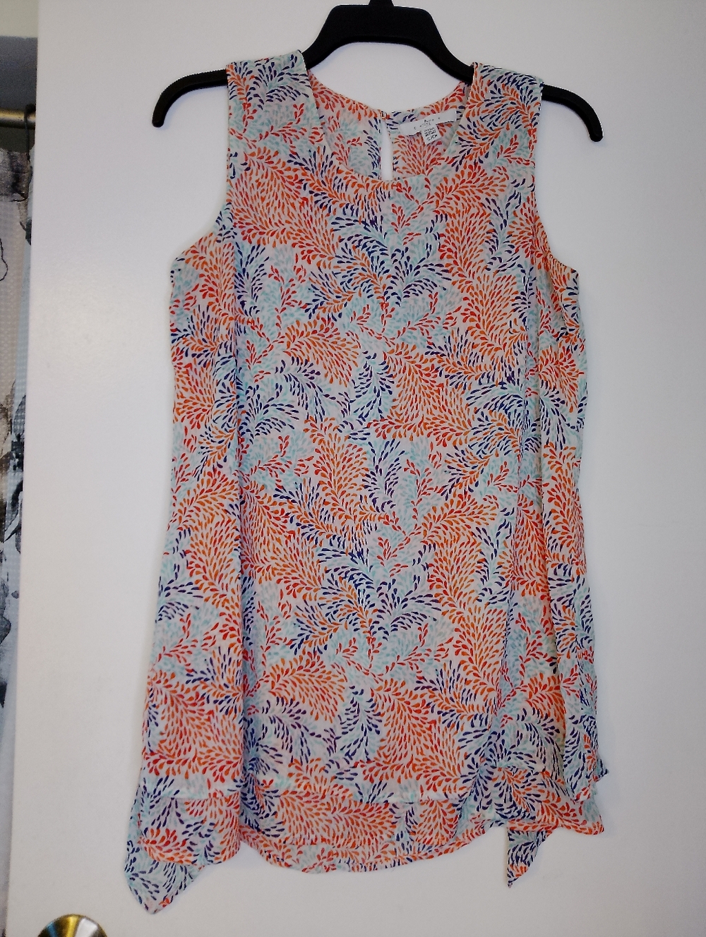 Fever Multicolor Leaf-Print Sleeveless Top - Orange, Navy & Mint